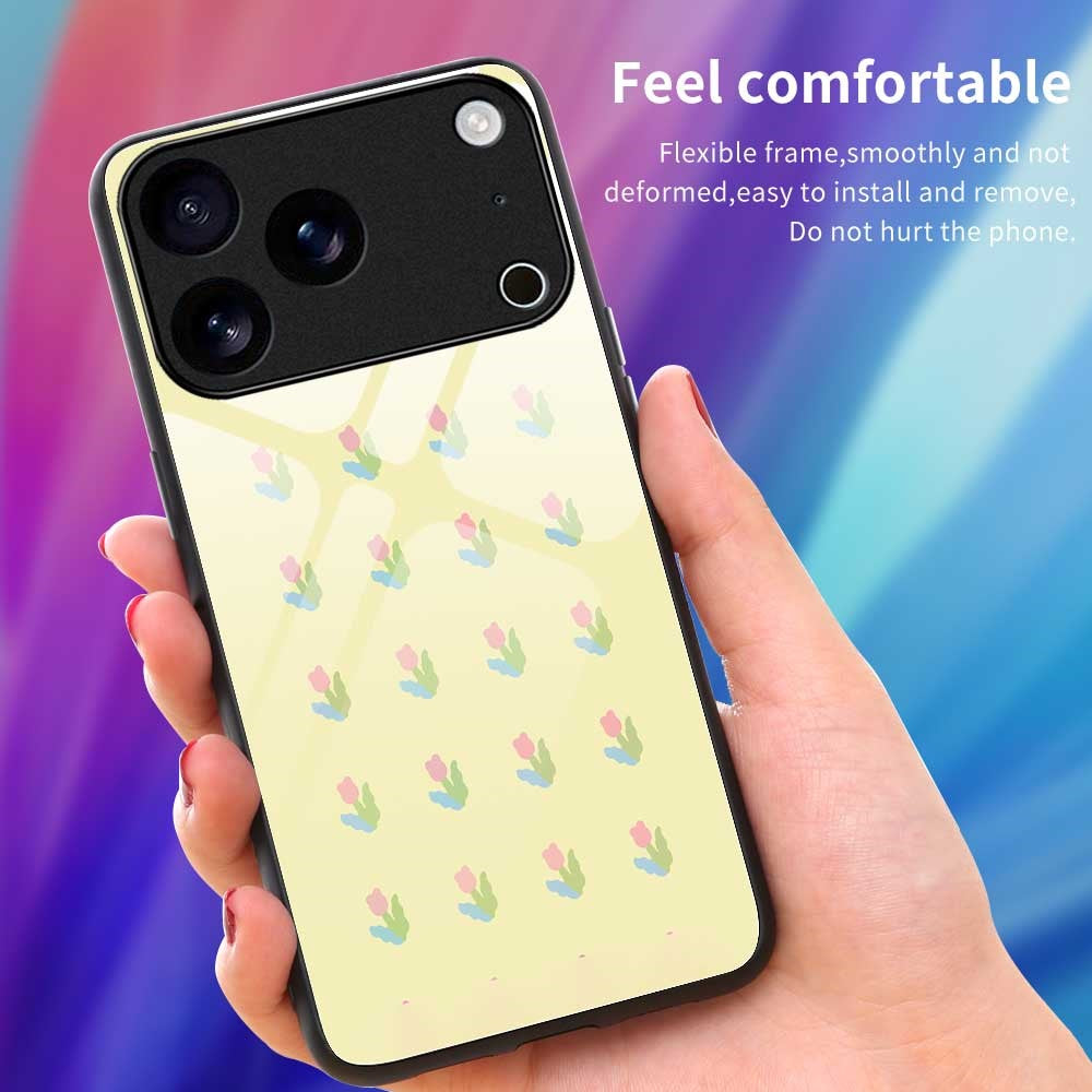 For iPhone 17 Pro Max Case PC TPU Tempered Glass Pattern Printing Slim Phone Back Cover - B0275