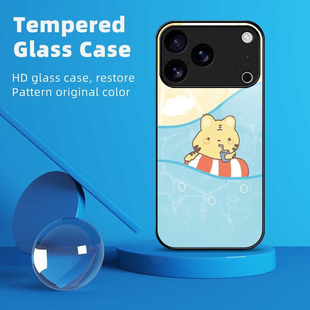 For iPhone 17 Pro Max Case PC TPU Tempered Glass Pattern Printing Slim Phone Back Cover - B0276