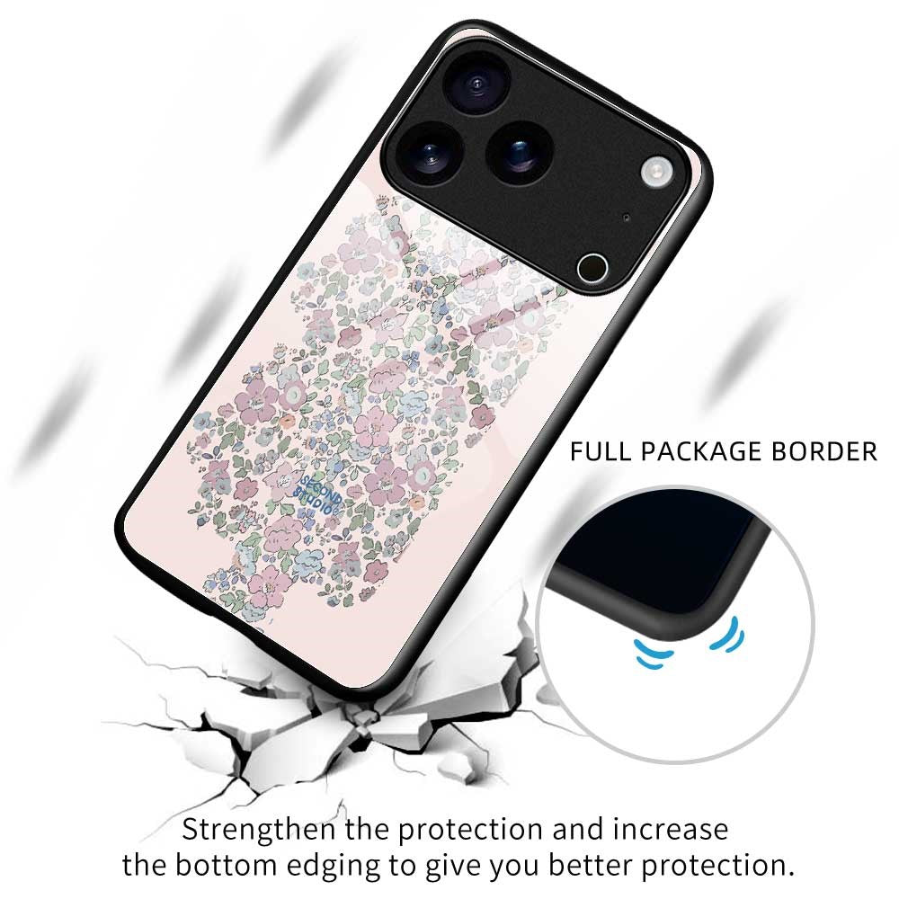 For iPhone 17 Pro Max Case PC TPU Tempered Glass Pattern Printing Slim Phone Back Cover - B0278