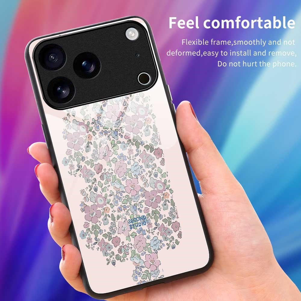 For iPhone 17 Pro Max Case PC TPU Tempered Glass Pattern Printing Slim Phone Back Cover - B0278