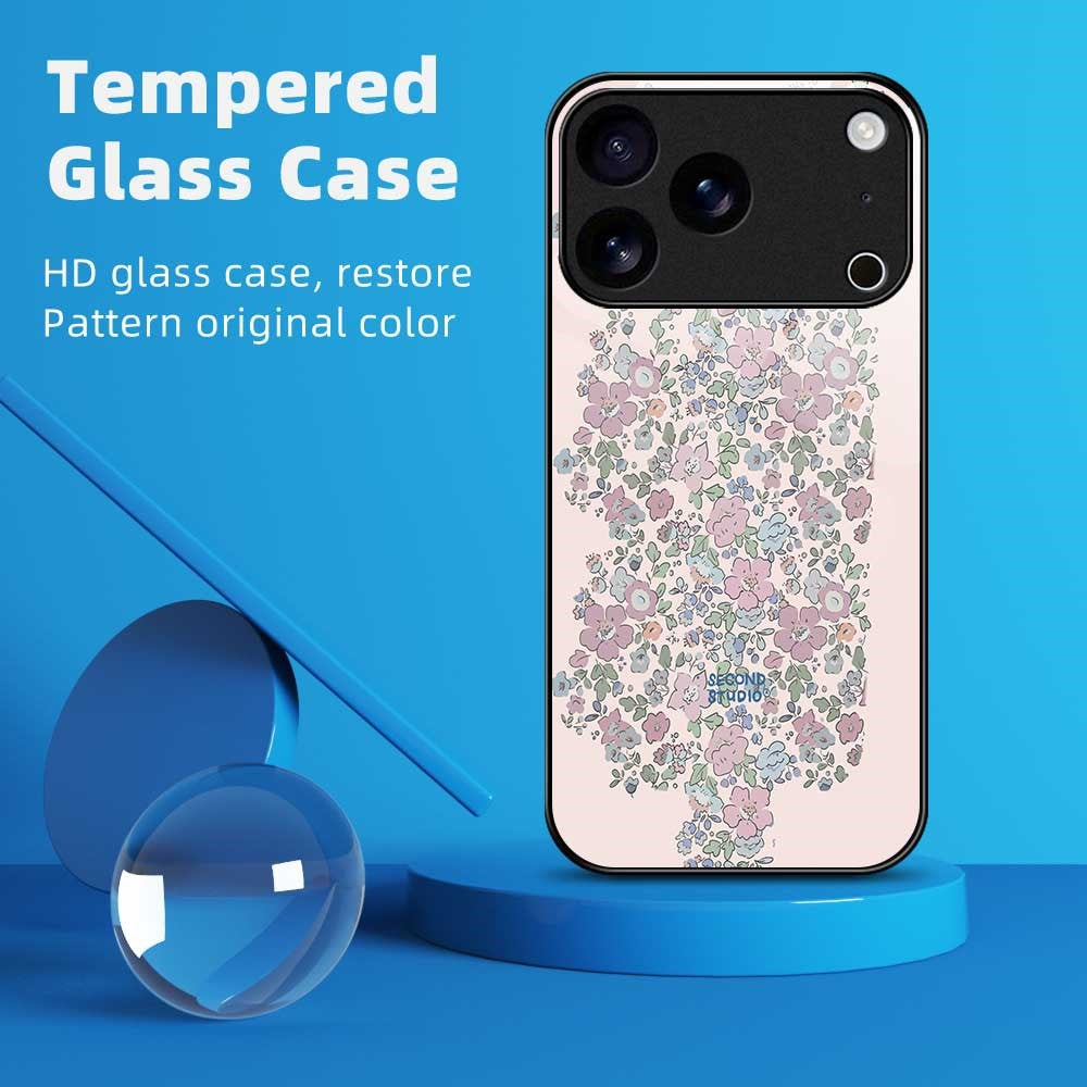 For iPhone 17 Pro Max Case PC TPU Tempered Glass Pattern Printing Slim Phone Back Cover - B0278