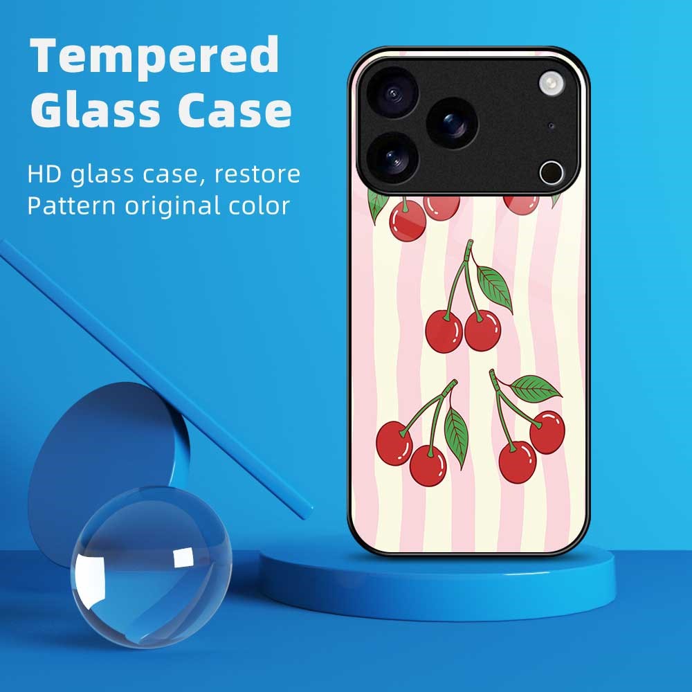 For iPhone 17 Pro Max Case PC TPU Tempered Glass Pattern Printing Slim Phone Back Cover - B0282