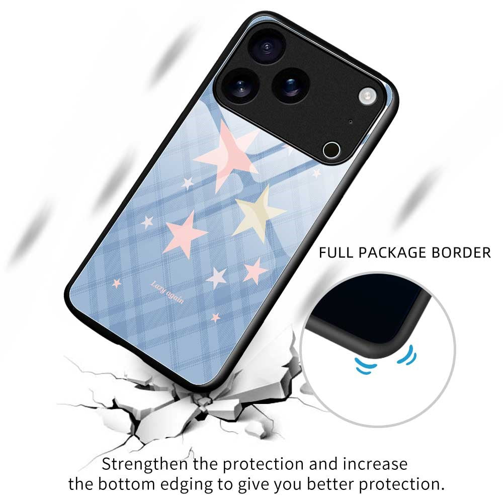 For iPhone 17 Pro Max Case PC TPU Tempered Glass Pattern Printing Slim Phone Back Cover - B0283