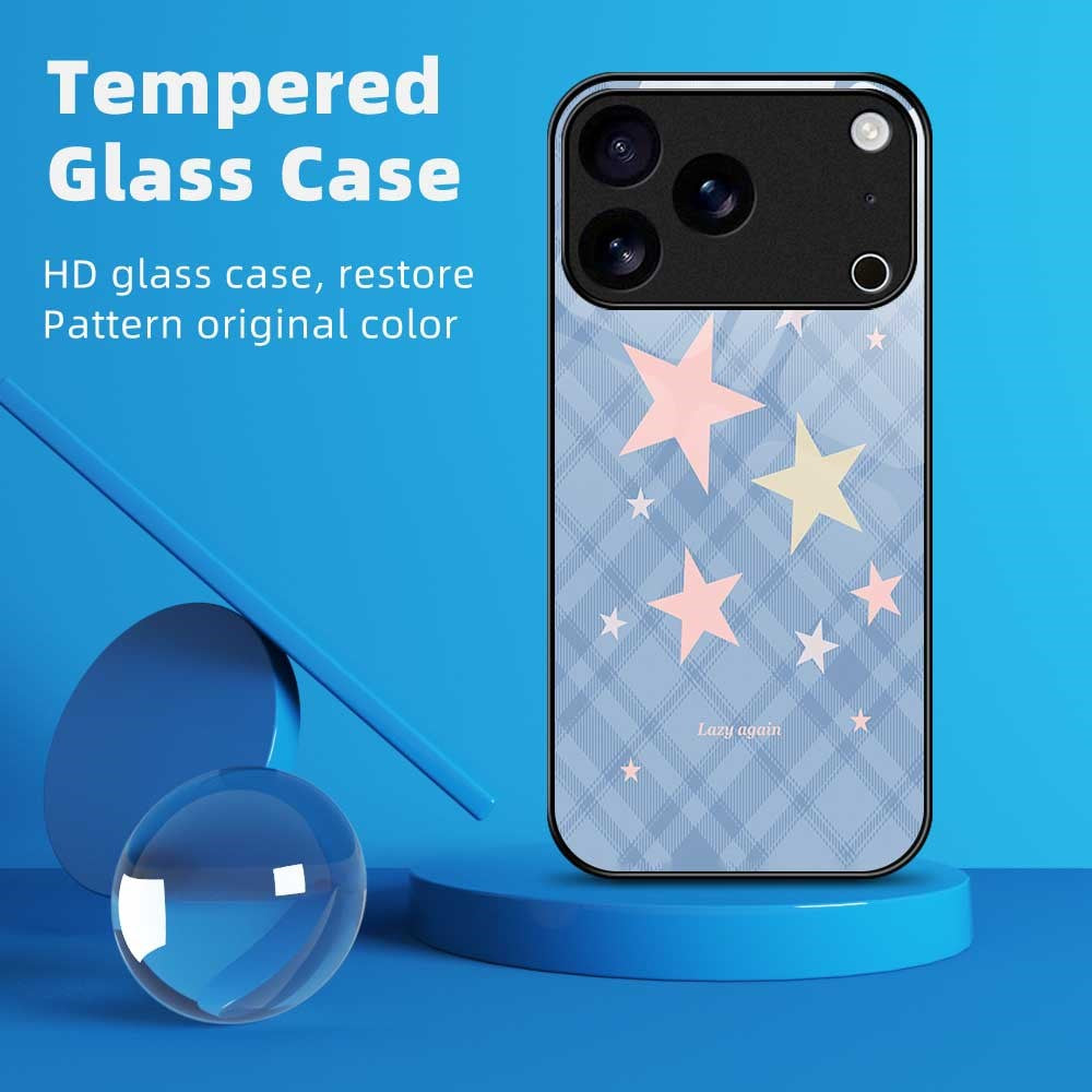 For iPhone 17 Pro Max Case PC TPU Tempered Glass Pattern Printing Slim Phone Back Cover - B0283