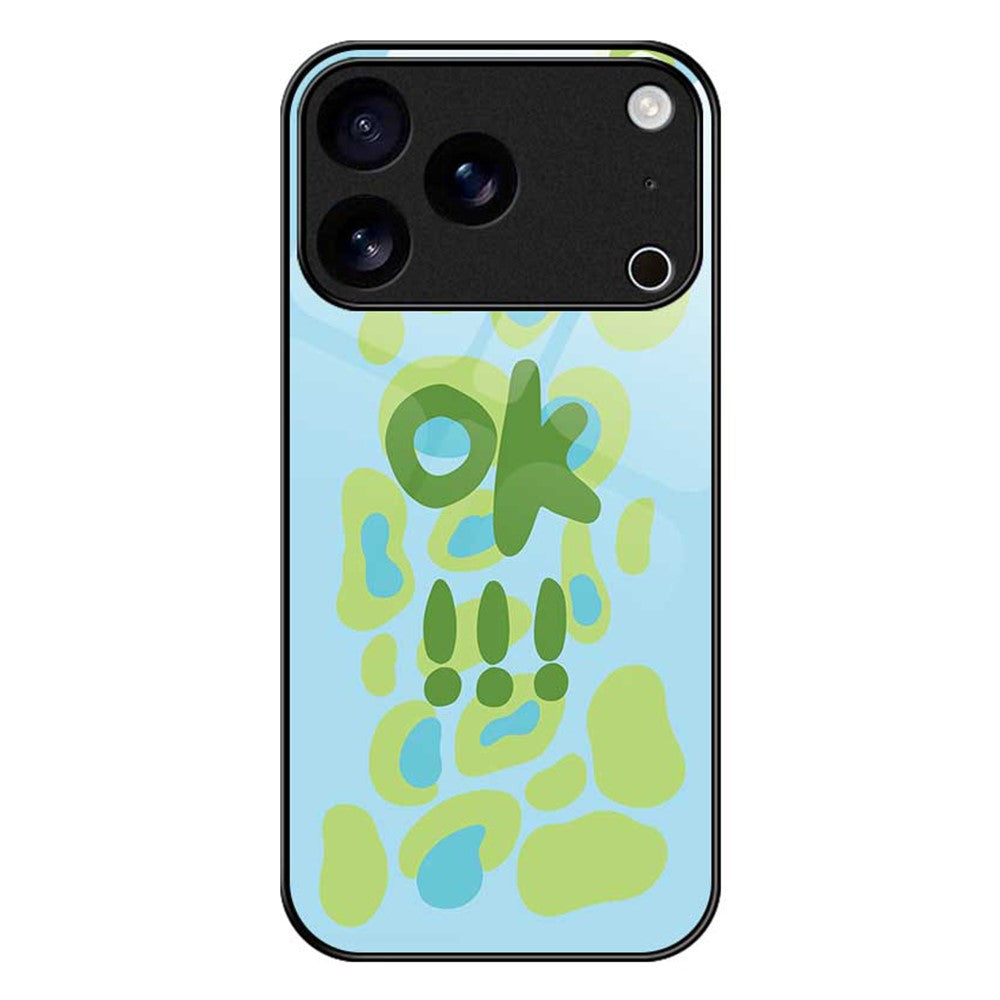 For iPhone 17 Pro Max Case PC TPU Tempered Glass Pattern Printing Slim Phone Back Cover - B0285