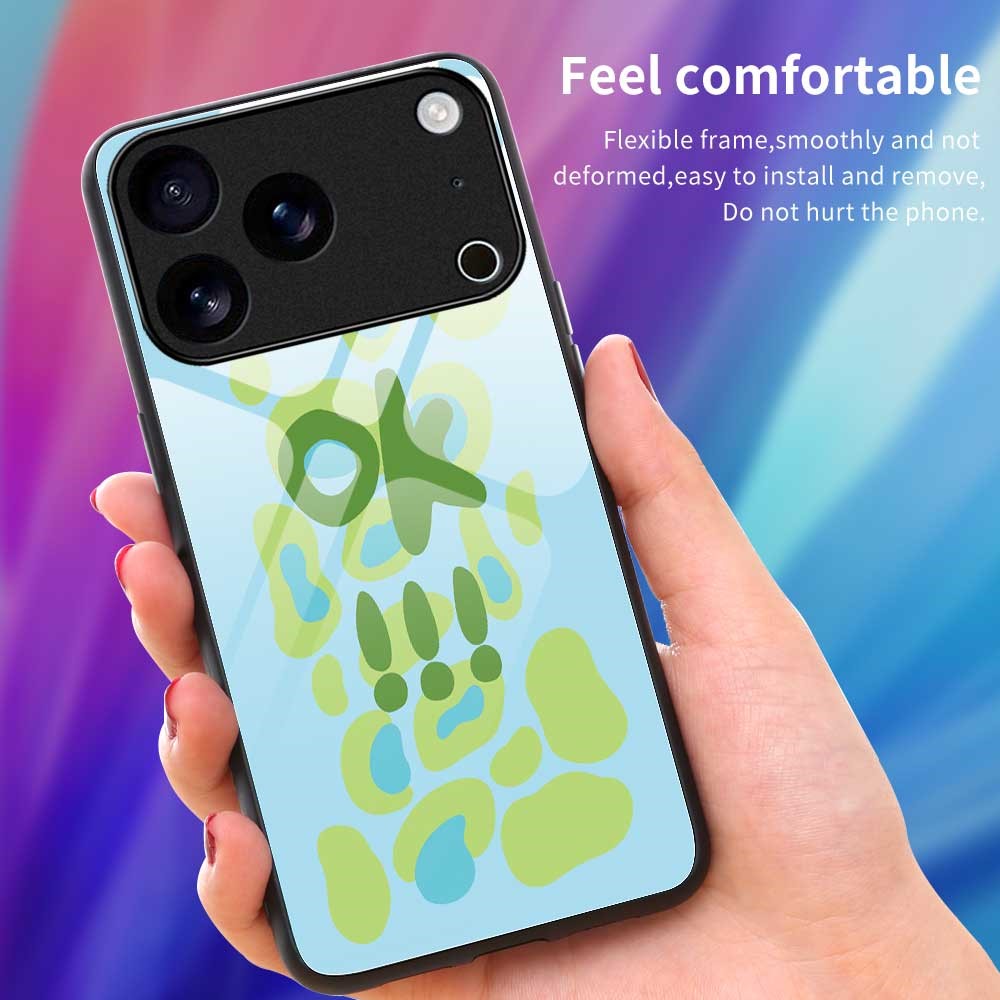 For iPhone 17 Pro Max Case PC TPU Tempered Glass Pattern Printing Slim Phone Back Cover - B0285