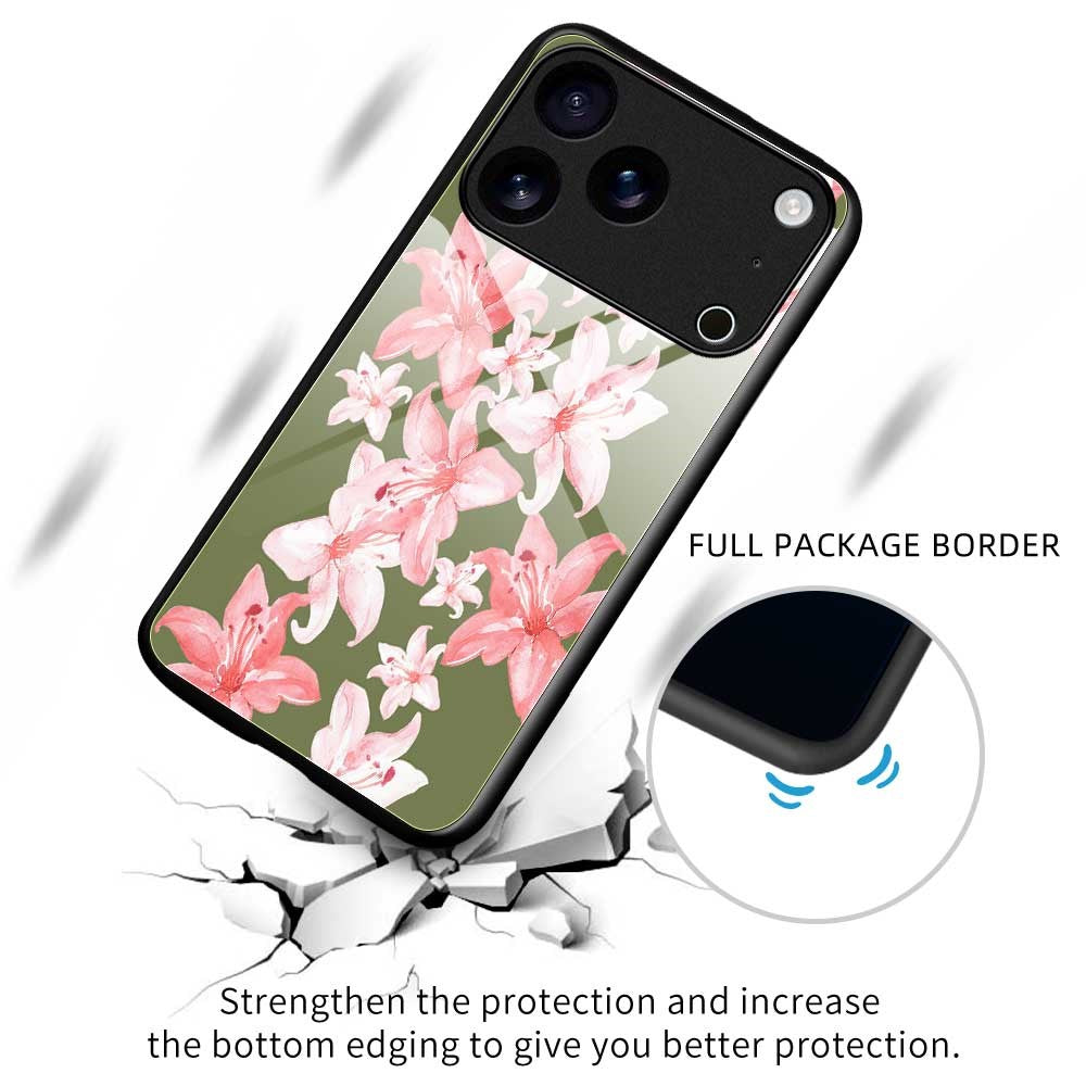 For iPhone 17 Pro Max Case PC TPU Tempered Glass Pattern Printing Slim Phone Back Cover - B0287