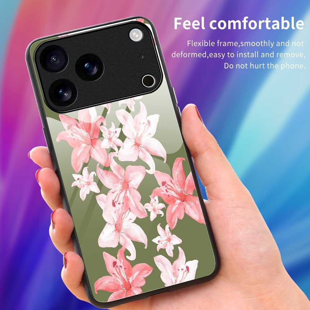 For iPhone 17 Pro Max Case PC TPU Tempered Glass Pattern Printing Slim Phone Back Cover - B0287