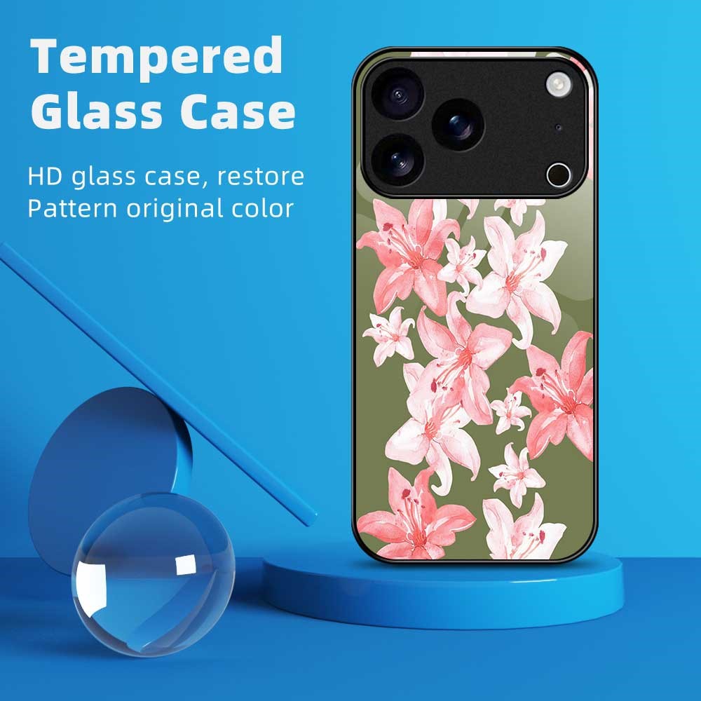 For iPhone 17 Pro Max Case PC TPU Tempered Glass Pattern Printing Slim Phone Back Cover - B0287
