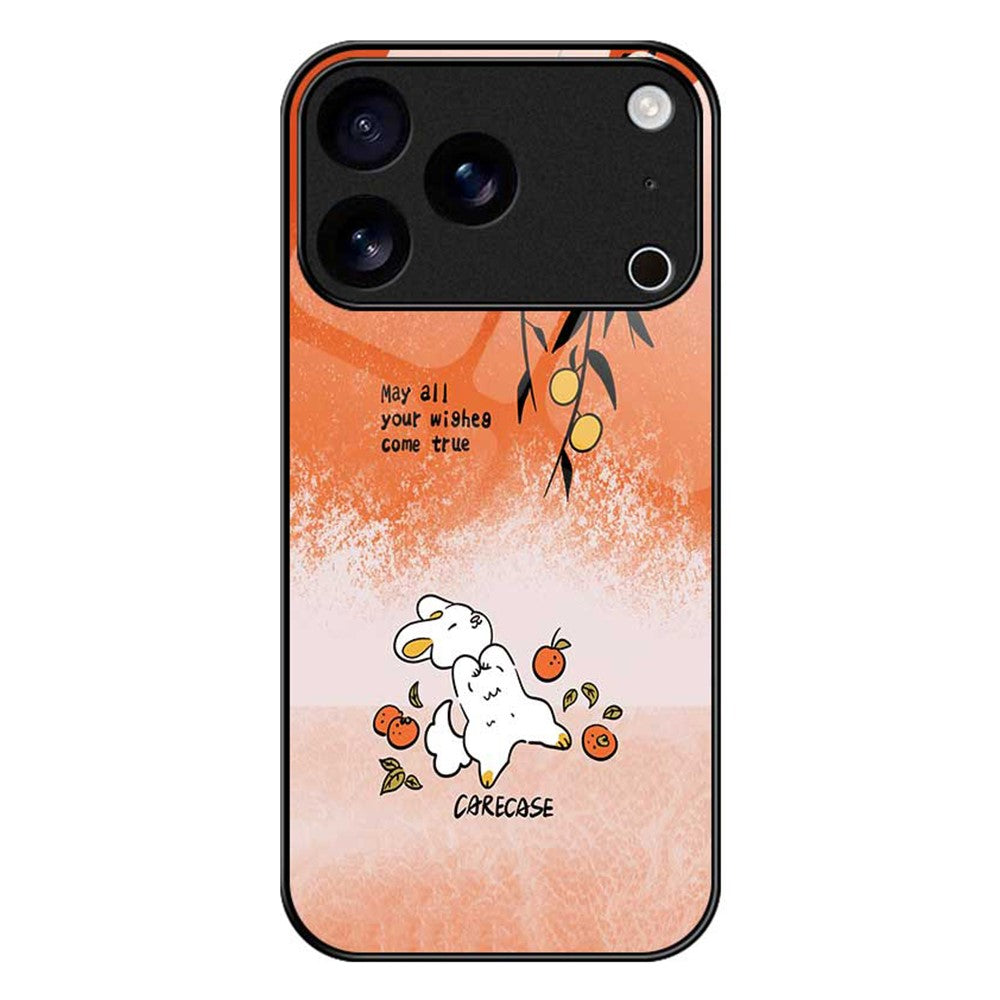 For iPhone 17 Pro Max Case PC TPU Tempered Glass Pattern Printing Slim Phone Back Cover - B0289