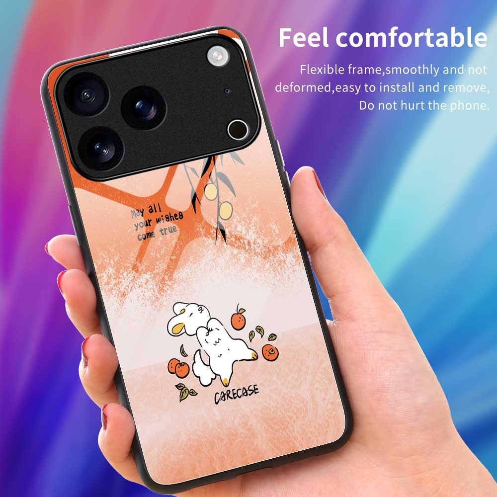 For iPhone 17 Pro Max Case PC TPU Tempered Glass Pattern Printing Slim Phone Back Cover - B0289