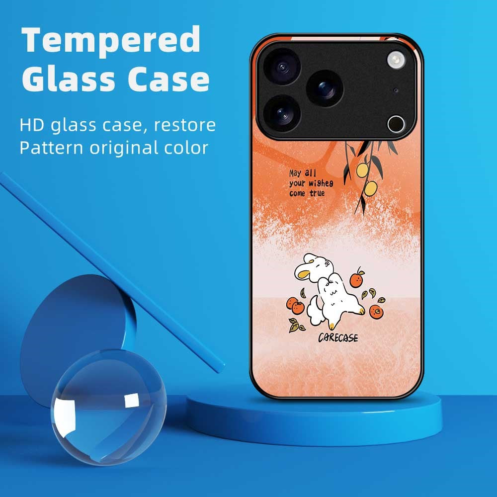 For iPhone 17 Pro Max Case PC TPU Tempered Glass Pattern Printing Slim Phone Back Cover - B0289