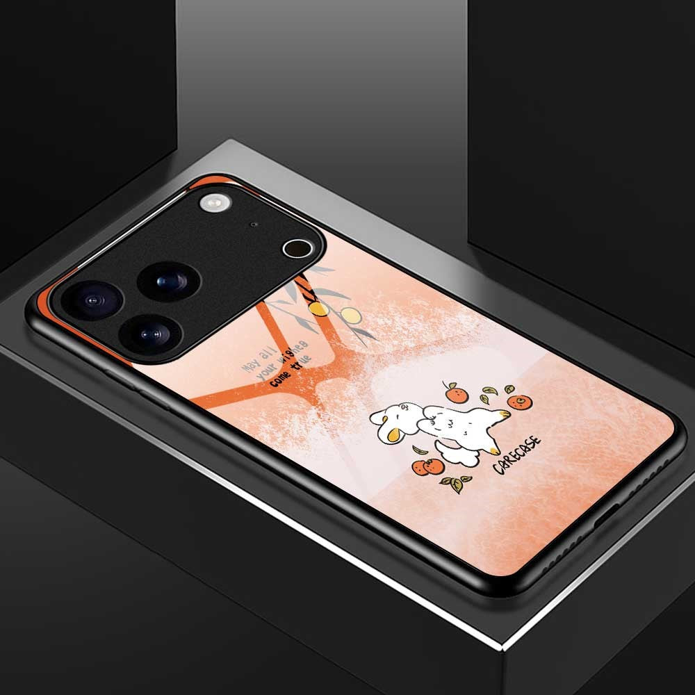 For iPhone 17 Pro Max Case PC TPU Tempered Glass Pattern Printing Slim Phone Back Cover - B0289