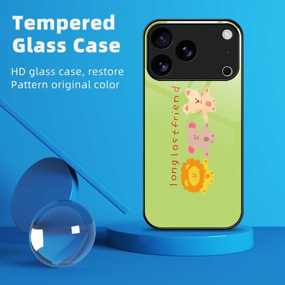 For iPhone 17 Pro Max Case PC TPU Tempered Glass Pattern Printing Slim Phone Back Cover - B0291