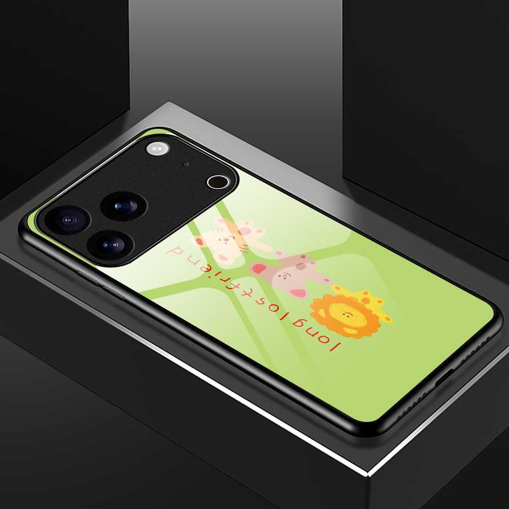 For iPhone 17 Pro Max Case PC TPU Tempered Glass Pattern Printing Slim Phone Back Cover - B0291