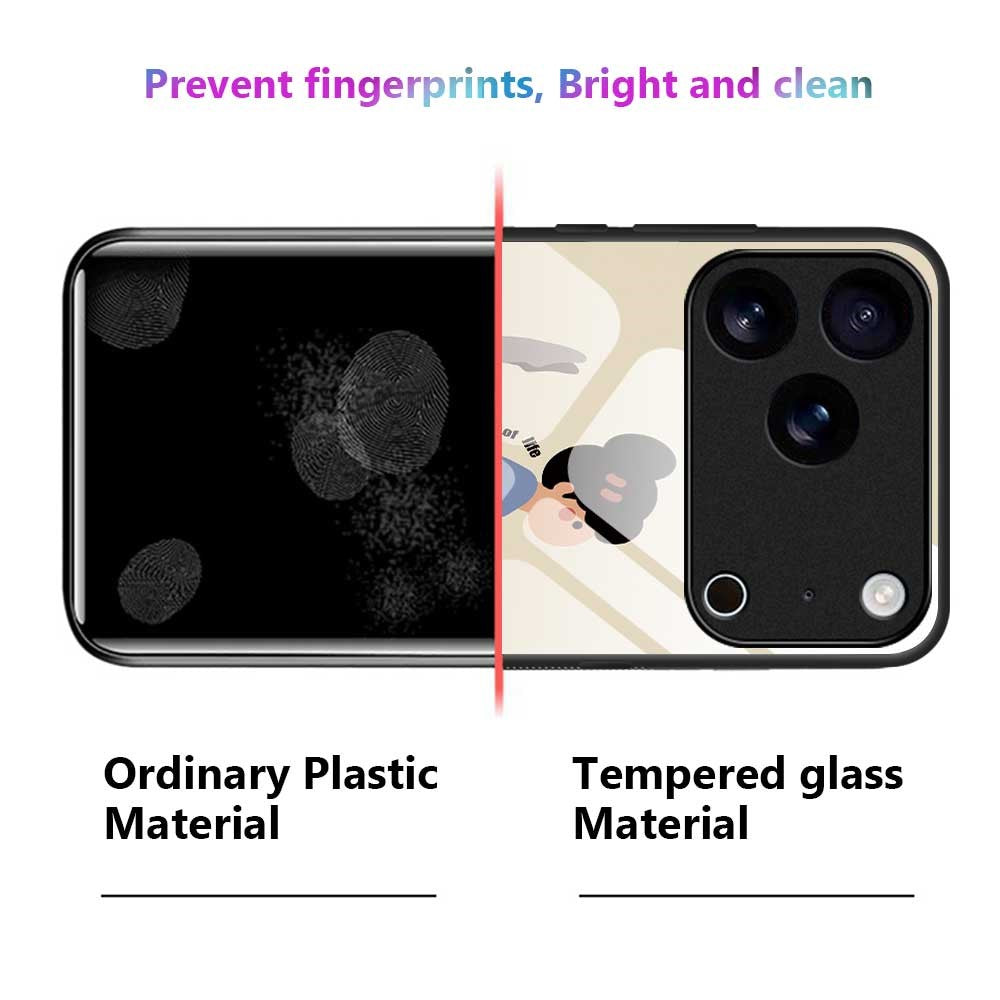 For iPhone 17 Pro Max Case TPU PC Tempered Glass Pattern Printing Slim Phone Back Cover - B0293