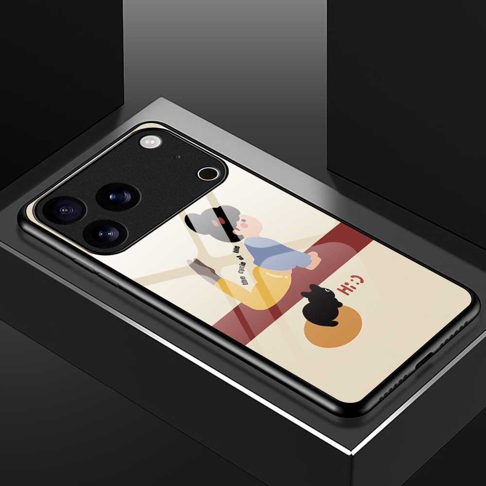 For iPhone 17 Pro Max Case TPU PC Tempered Glass Pattern Printing Slim Phone Back Cover - B0293