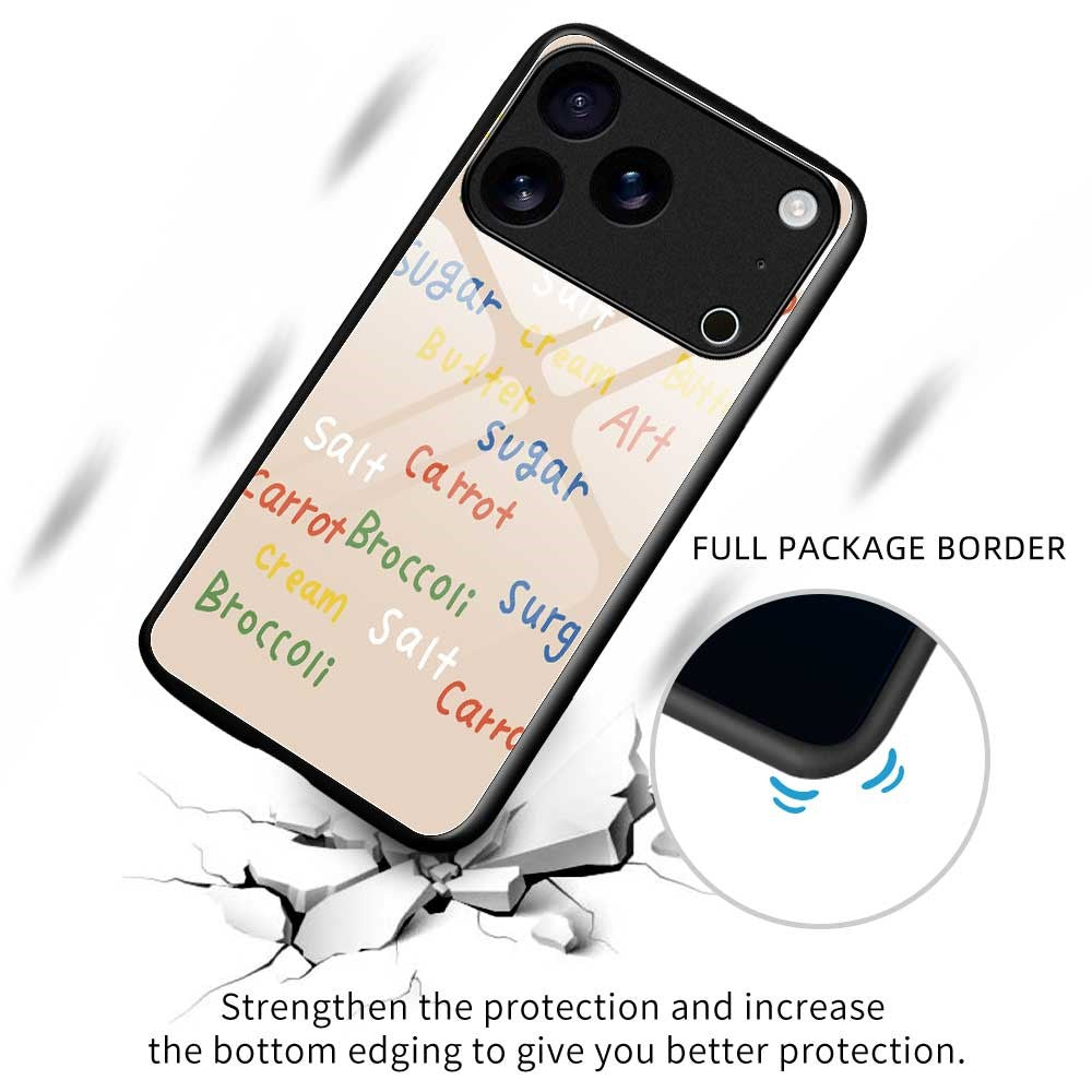 For iPhone 17 Pro Max Case TPU PC Tempered Glass Pattern Printing Slim Phone Back Cover - B0296