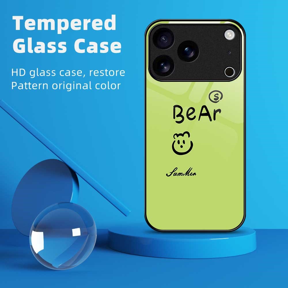 For iPhone 17 Pro Max Case TPU PC Tempered Glass Pattern Printing Slim Phone Back Cover - B0297