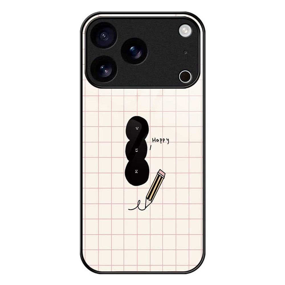 For iPhone 17 Pro Max Case TPU PC Tempered Glass Pattern Printing Slim Phone Back Cover - B0298