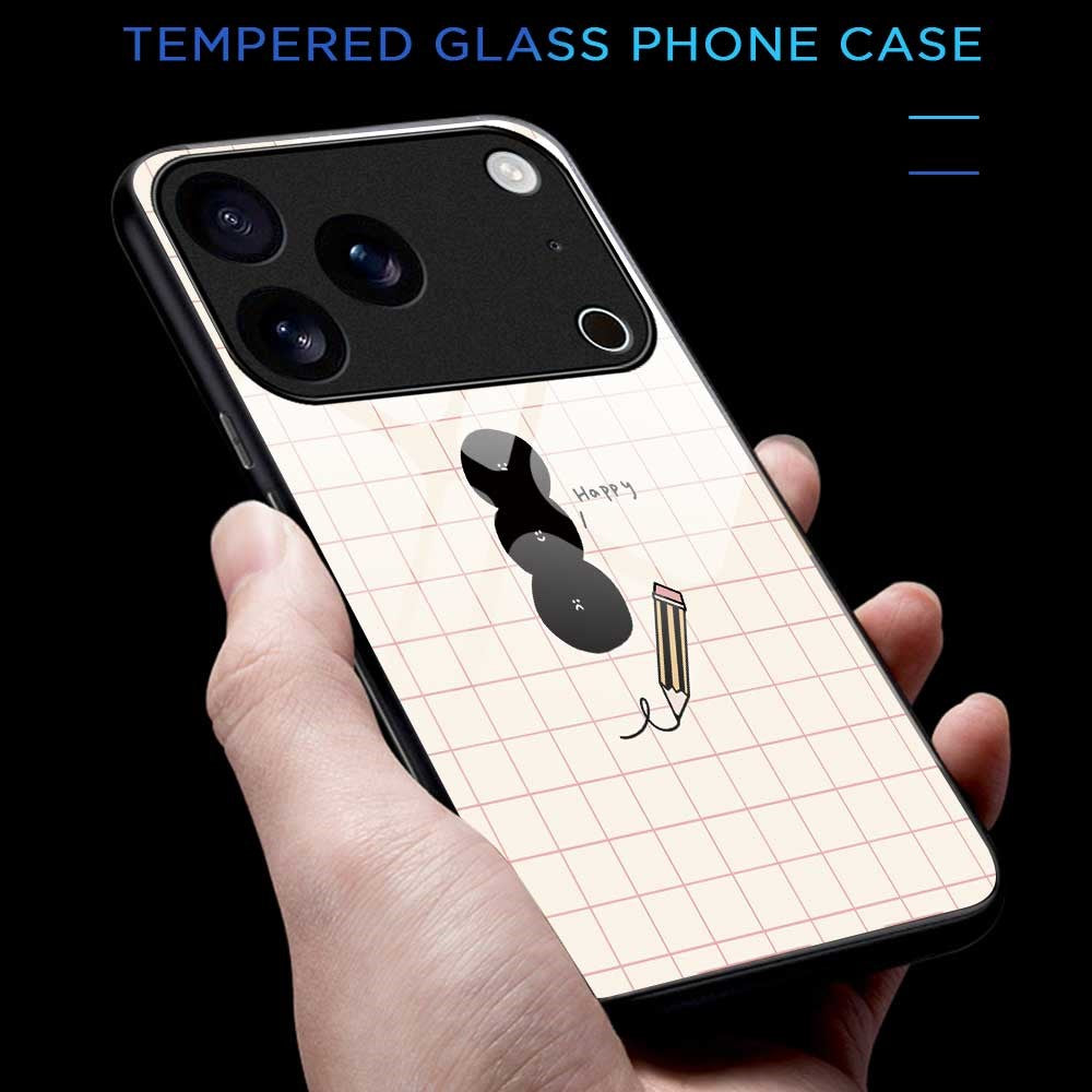 For iPhone 17 Pro Max Case TPU PC Tempered Glass Pattern Printing Slim Phone Back Cover - B0298