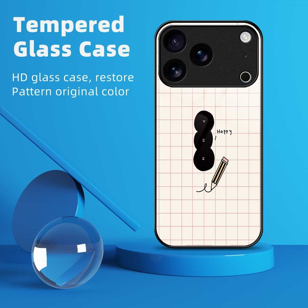 For iPhone 17 Pro Max Case TPU PC Tempered Glass Pattern Printing Slim Phone Back Cover - B0298