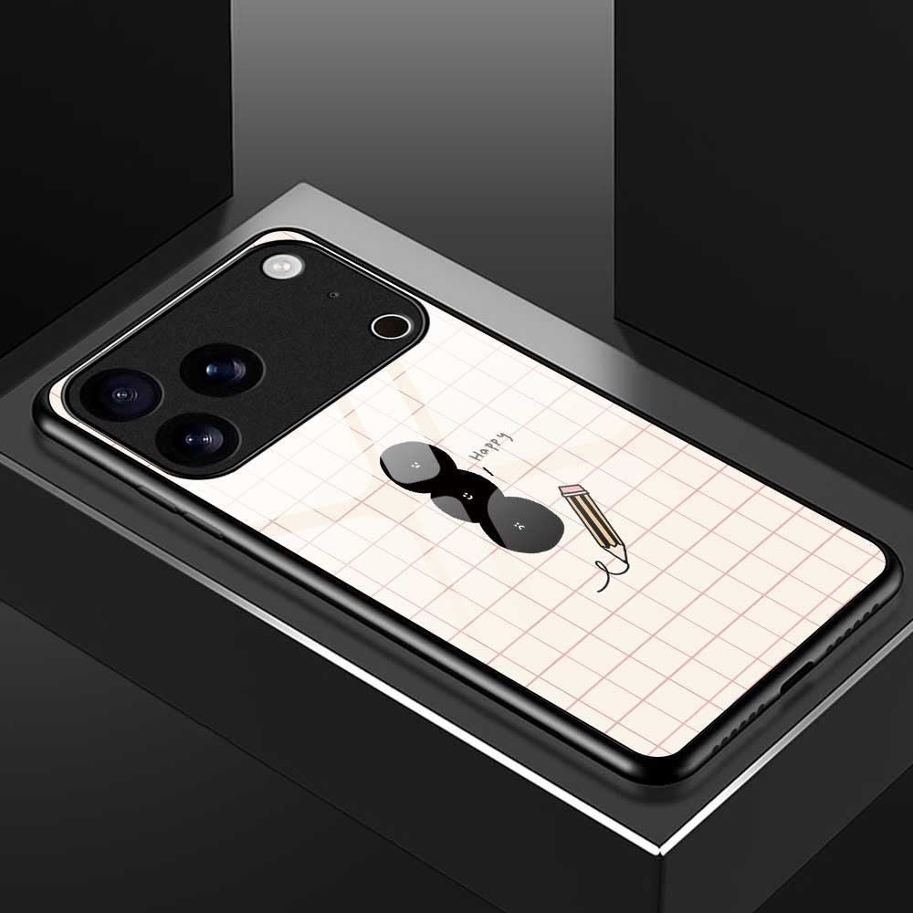 For iPhone 17 Pro Max Case TPU PC Tempered Glass Pattern Printing Slim Phone Back Cover - B0298