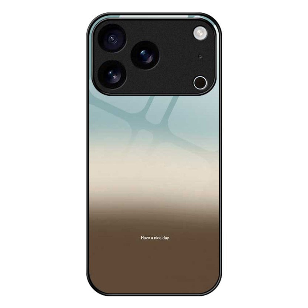 For iPhone 17 Pro Max Case TPU PC Tempered Glass Pattern Printing Slim Phone Back Cover - B0299