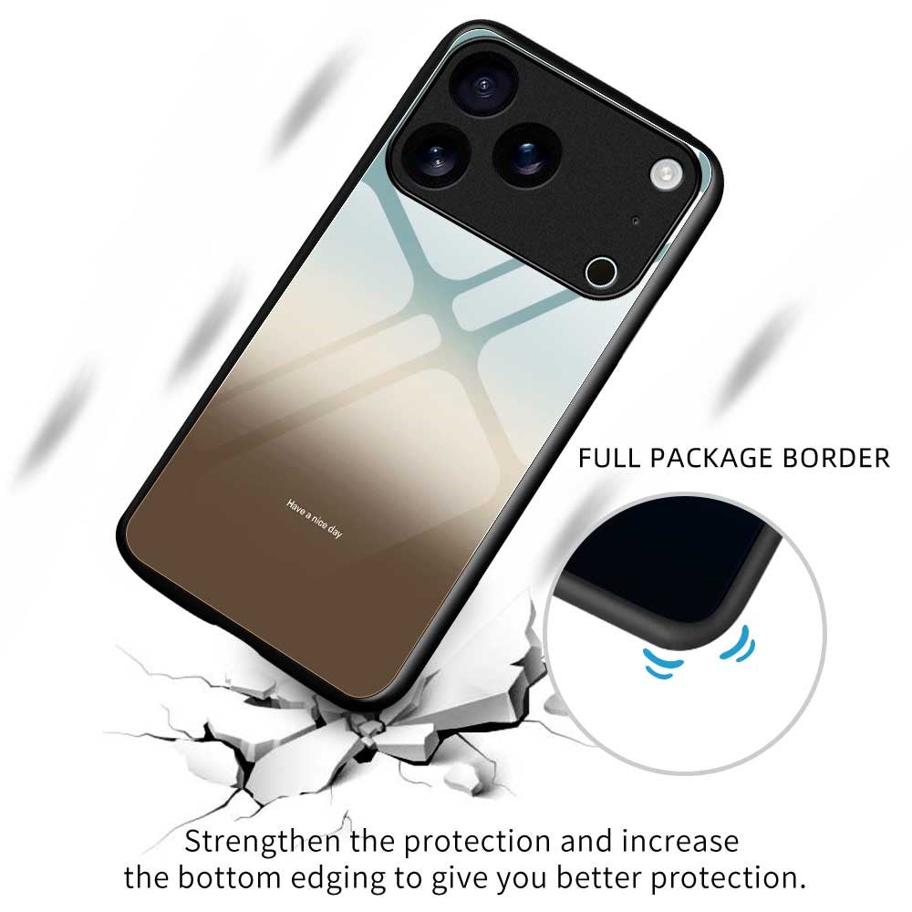 For iPhone 17 Pro Max Case TPU PC Tempered Glass Pattern Printing Slim Phone Back Cover - B0299