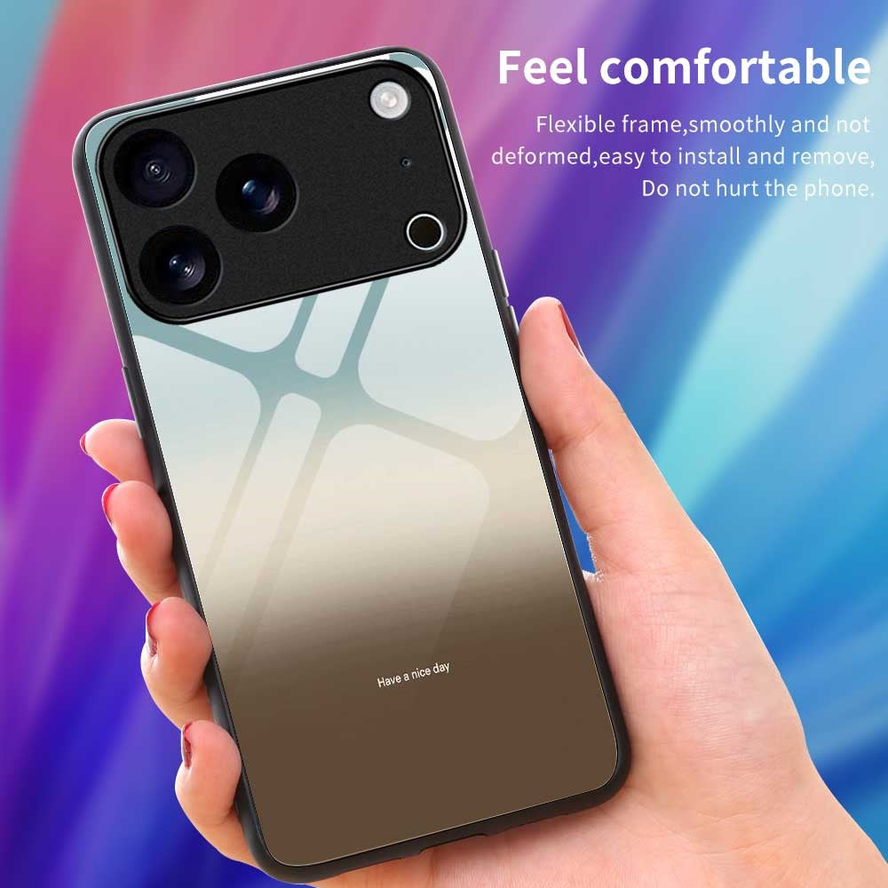 For iPhone 17 Pro Max Case TPU PC Tempered Glass Pattern Printing Slim Phone Back Cover - B0299