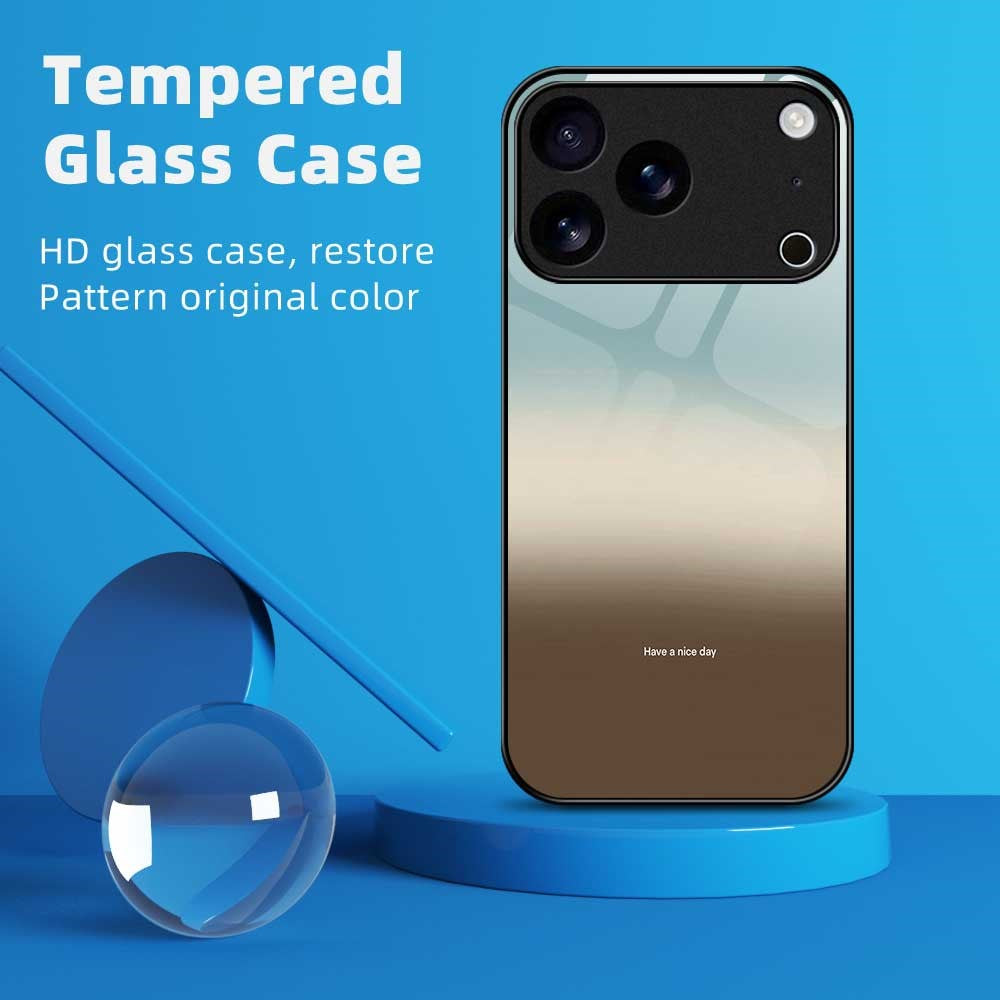 For iPhone 17 Pro Max Case TPU PC Tempered Glass Pattern Printing Slim Phone Back Cover - B0299