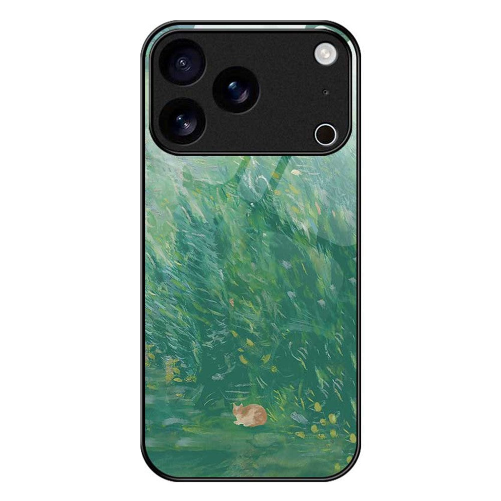 For iPhone 17 Pro Max Case TPU PC Tempered Glass Pattern Printing Slim Phone Back Cover - B0300