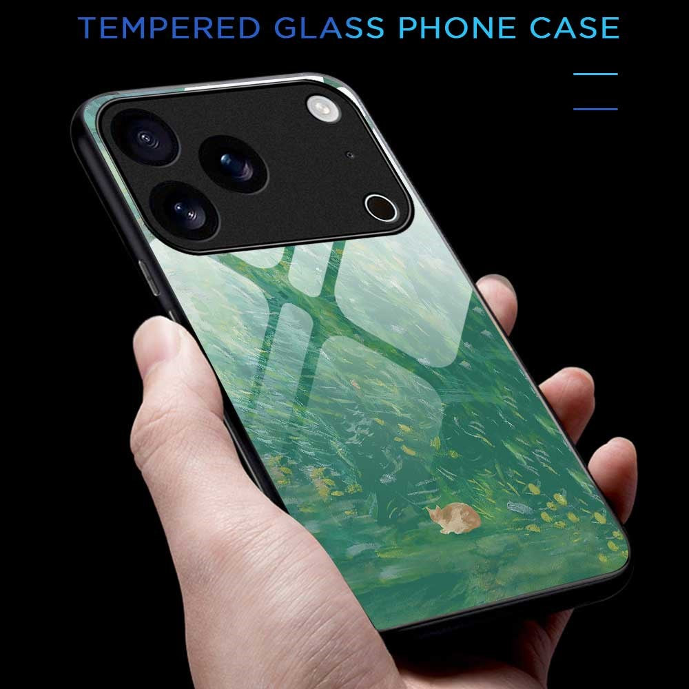 For iPhone 17 Pro Max Case TPU PC Tempered Glass Pattern Printing Slim Phone Back Cover - B0300