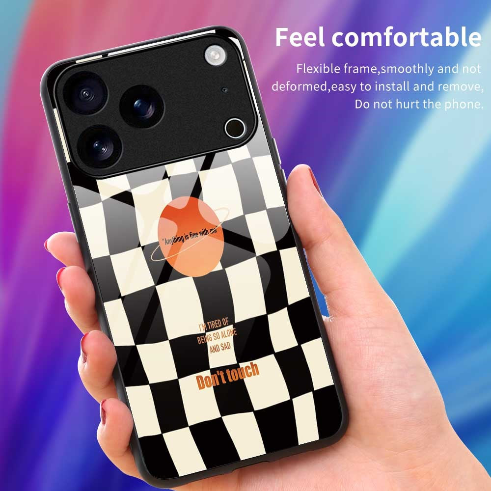 For iPhone 17 Pro Max Case TPU PC Tempered Glass Pattern Printing Slim Phone Back Cover - B0301