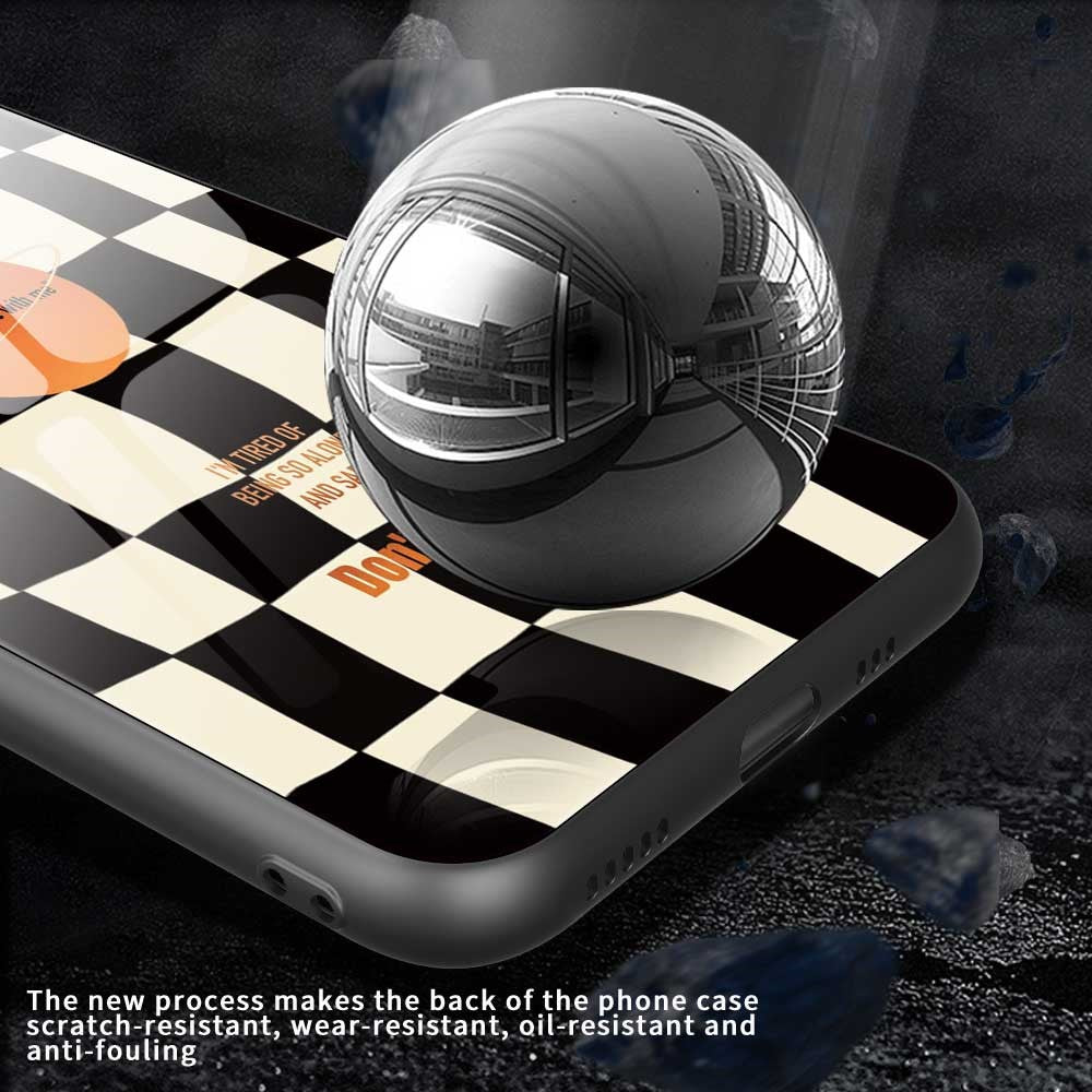 For iPhone 17 Pro Max Case TPU PC Tempered Glass Pattern Printing Slim Phone Back Cover - B0301