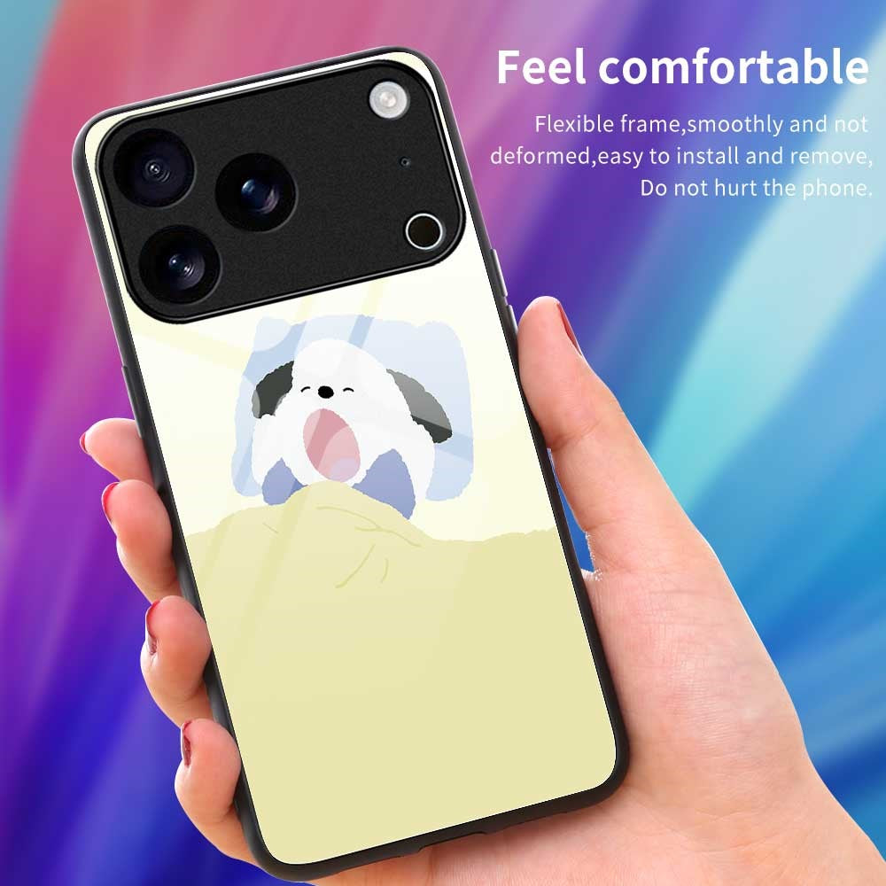 For iPhone 17 Pro Max Case TPU PC Tempered Glass Pattern Printing Slim Phone Back Cover - B0302