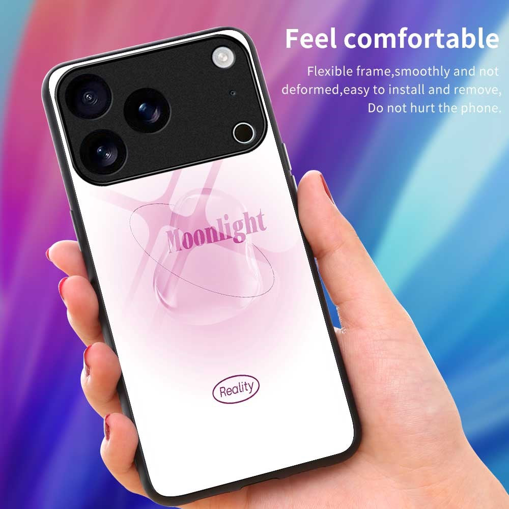For iPhone 17 Pro Max Case TPU PC Tempered Glass Pattern Printing Slim Phone Back Cover - B0305