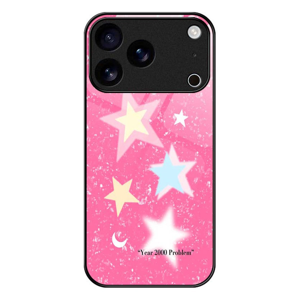 For iPhone 17 Pro Max Case TPU PC Tempered Glass Pattern Printing Slim Phone Back Cover - B0307