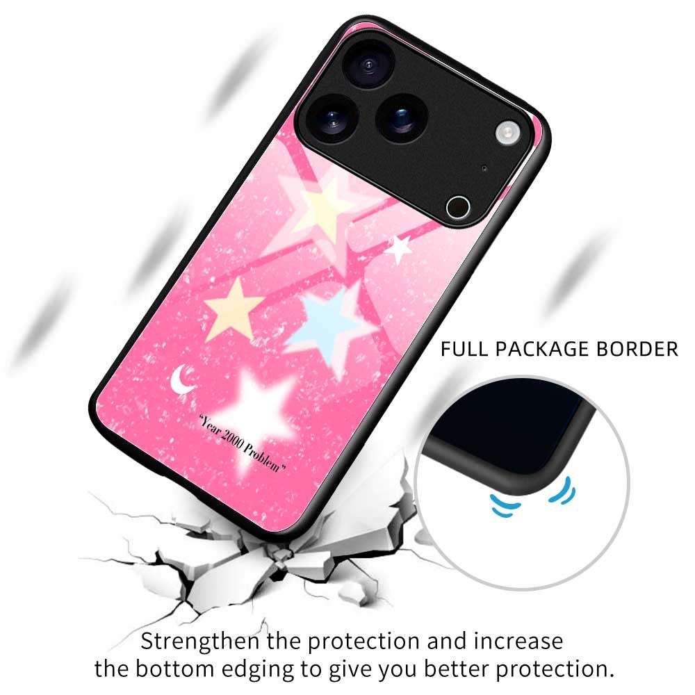 For iPhone 17 Pro Max Case TPU PC Tempered Glass Pattern Printing Slim Phone Back Cover - B0307