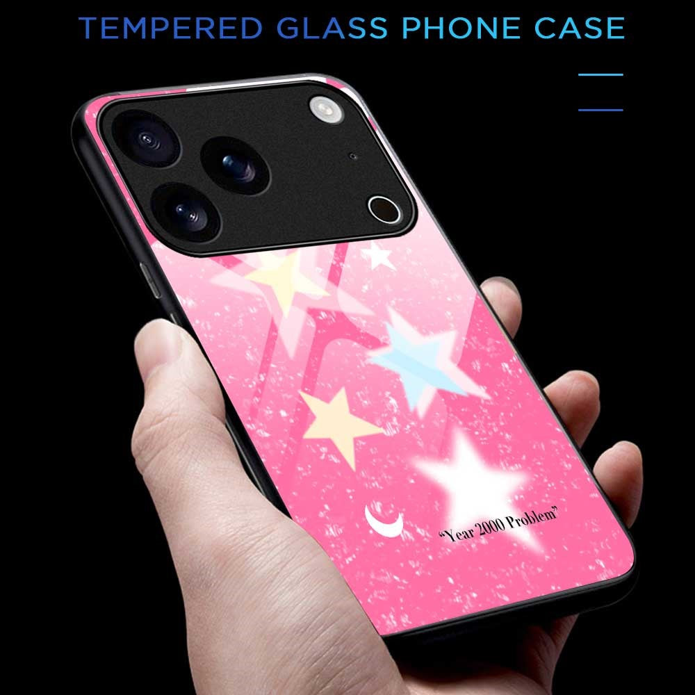 For iPhone 17 Pro Max Case TPU PC Tempered Glass Pattern Printing Slim Phone Back Cover - B0307