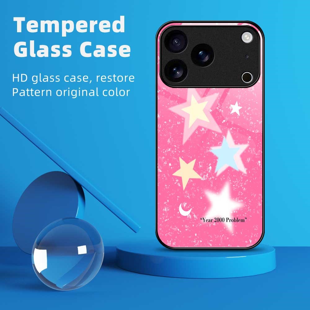 For iPhone 17 Pro Max Case TPU PC Tempered Glass Pattern Printing Slim Phone Back Cover - B0307