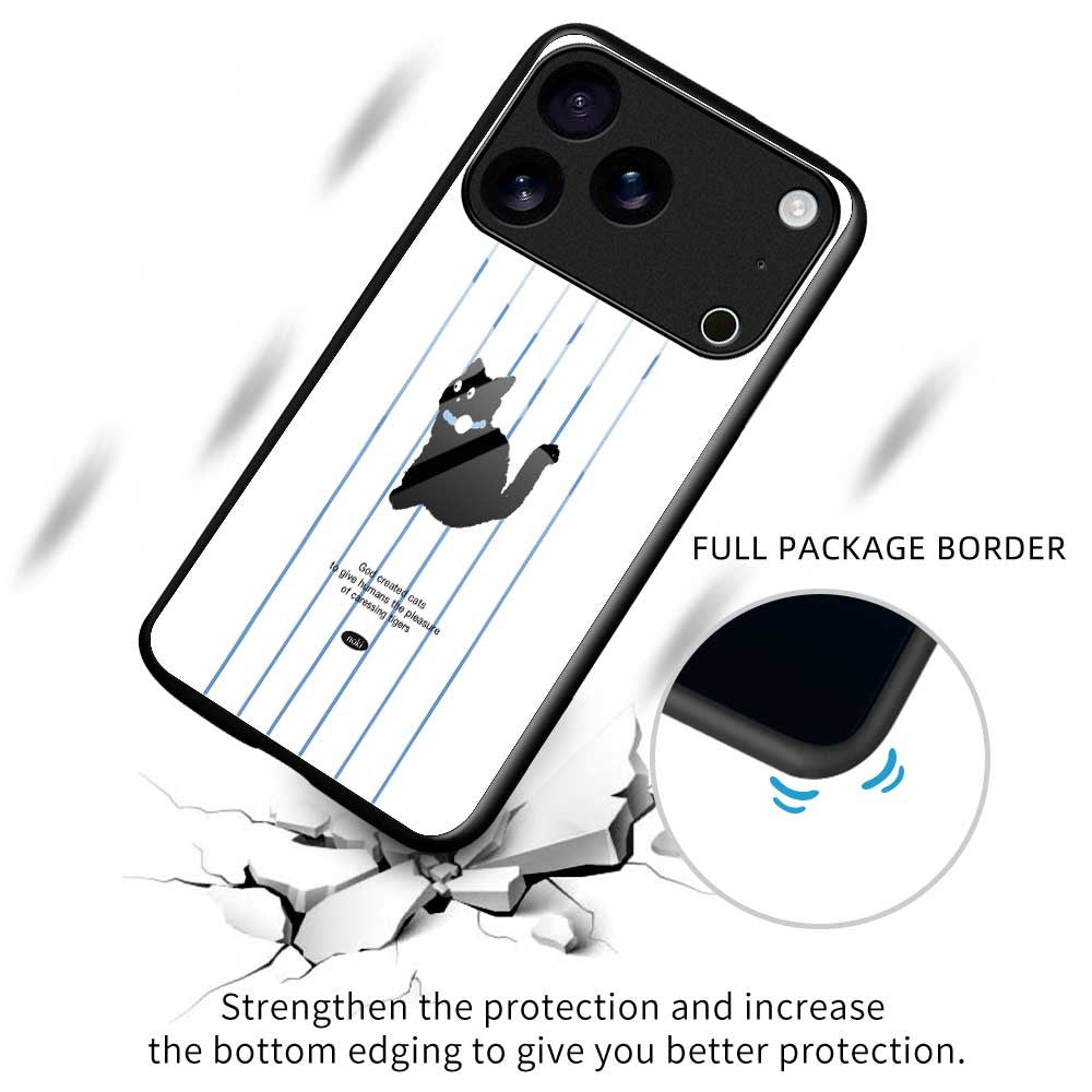 For iPhone 17 Pro Max Case TPU PC Tempered Glass Pattern Printing Slim Phone Back Cover - B0309
