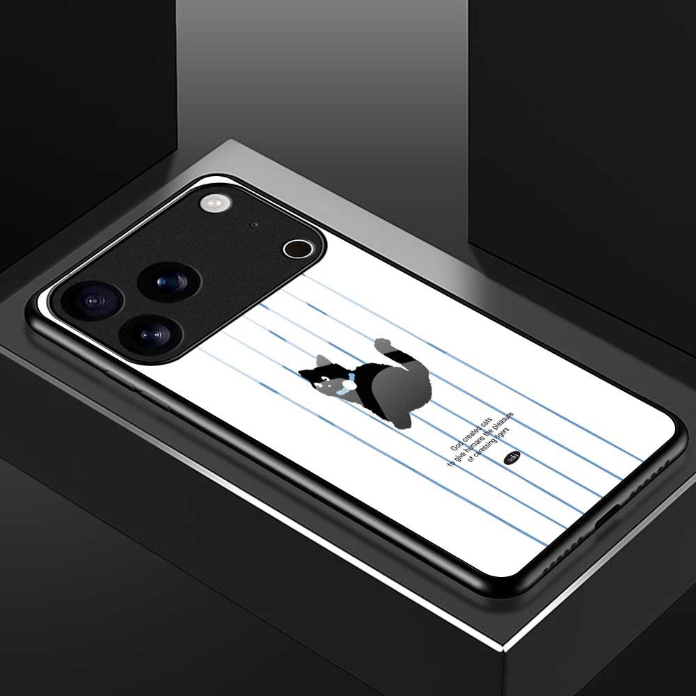 For iPhone 17 Pro Max Case TPU PC Tempered Glass Pattern Printing Slim Phone Back Cover - B0309