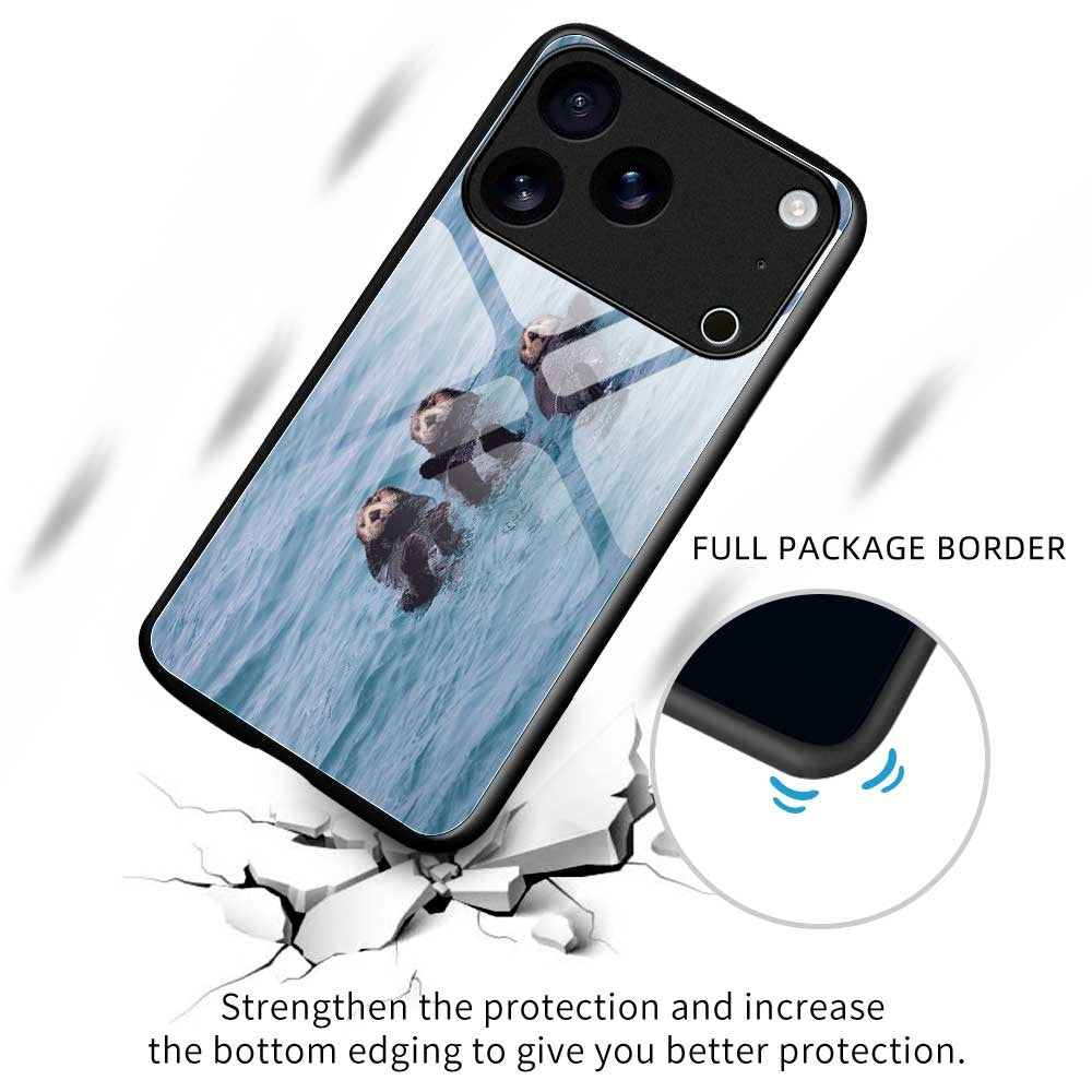 For iPhone 17 Pro Max Case TPU PC Tempered Glass Pattern Printing Slim Phone Back Cover - B0311