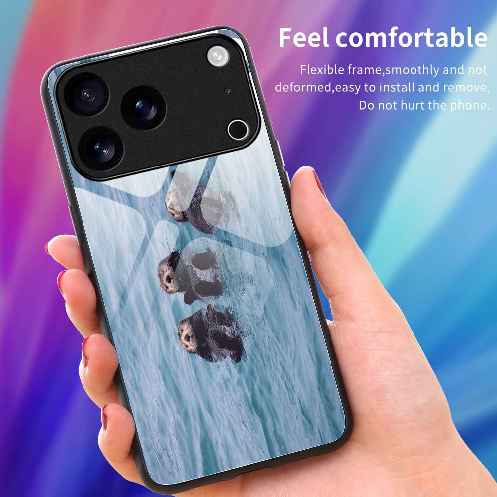 For iPhone 17 Pro Max Case TPU PC Tempered Glass Pattern Printing Slim Phone Back Cover - B0311