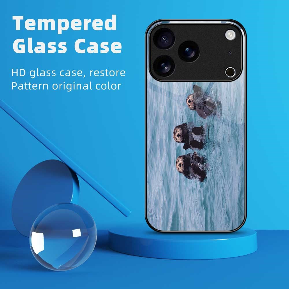 For iPhone 17 Pro Max Case TPU PC Tempered Glass Pattern Printing Slim Phone Back Cover - B0311