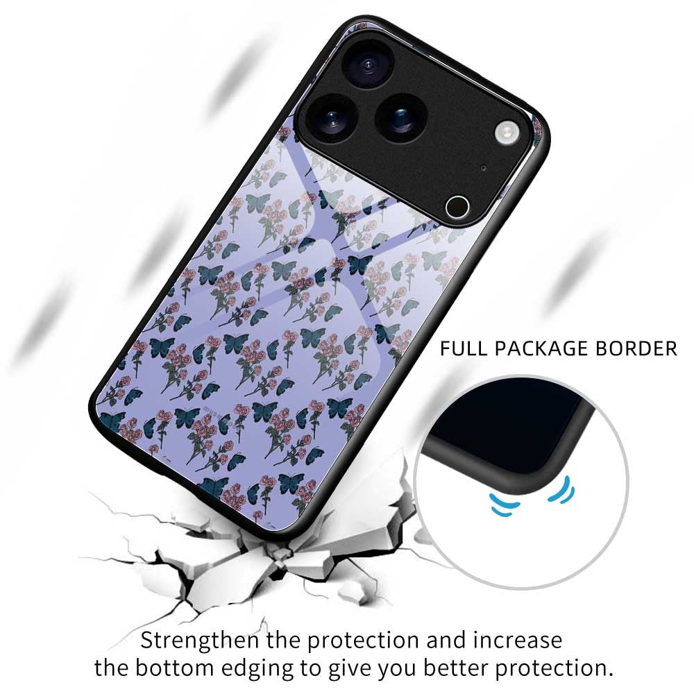 For iPhone 17 Pro Max Case TPU PC Tempered Glass Pattern Printing Slim Phone Back Cover - B0312