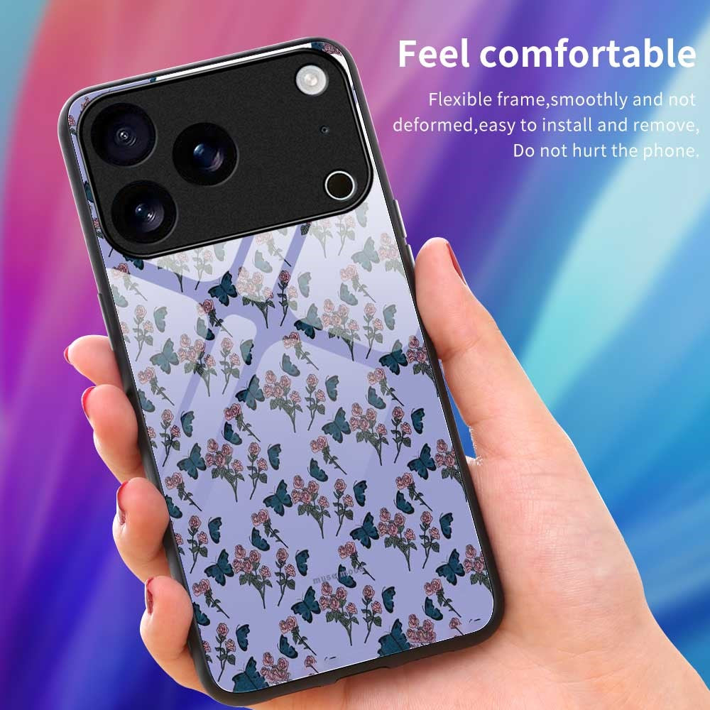For iPhone 17 Pro Max Case TPU PC Tempered Glass Pattern Printing Slim Phone Back Cover - B0312