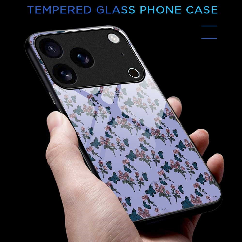 For iPhone 17 Pro Max Case TPU PC Tempered Glass Pattern Printing Slim Phone Back Cover - B0312