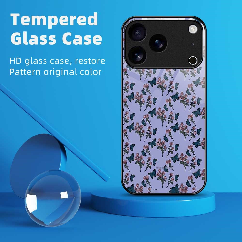 For iPhone 17 Pro Max Case TPU PC Tempered Glass Pattern Printing Slim Phone Back Cover - B0312